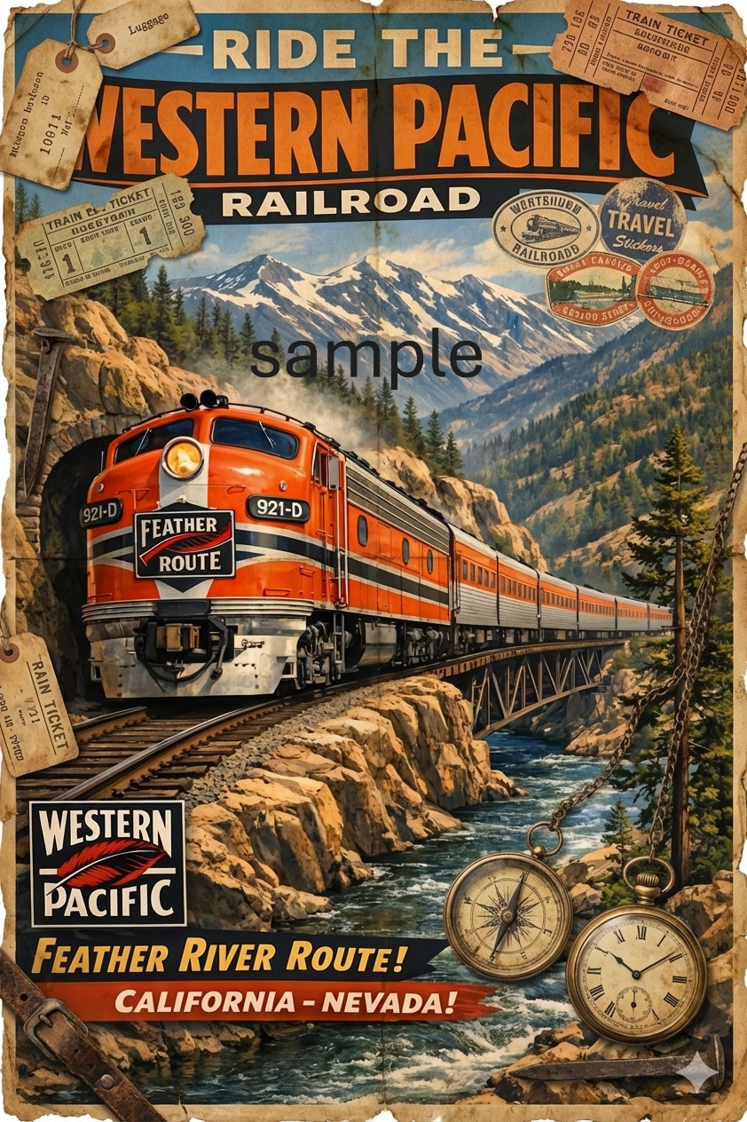 Western Pacific railroad train Poster vintage style poster 8.5"x 11"inch