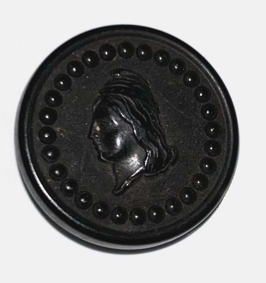 Antique Lady Liberty Civil War Union Novelty Rubber Goodyear Button #458