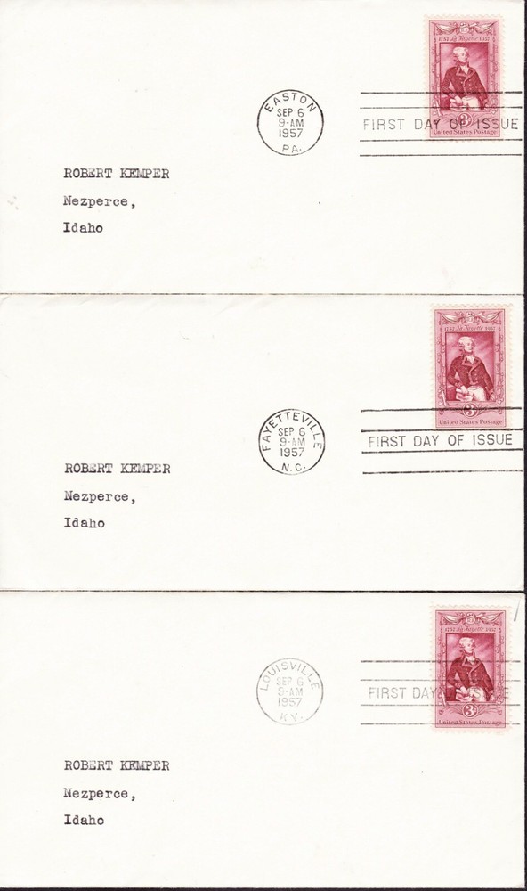 U.S. FDCs; 17 Different, issued 7/57 thru 6/58 - Sc. #C49 & #E21