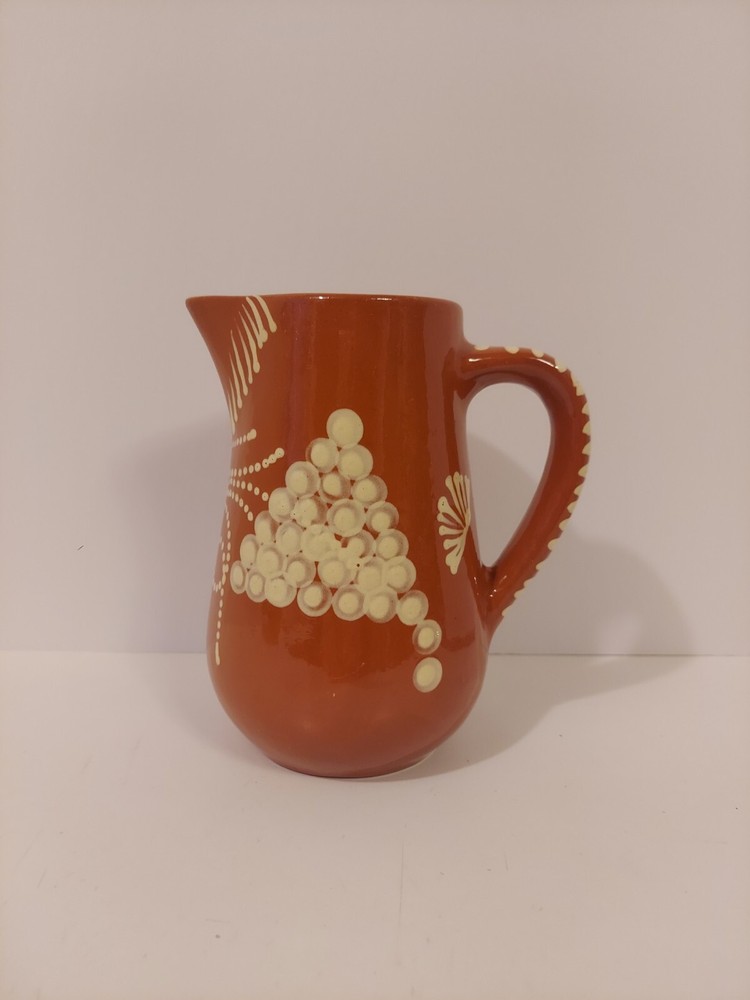 Glazed Handpainted Earthenware Pitcher 7 Inches
