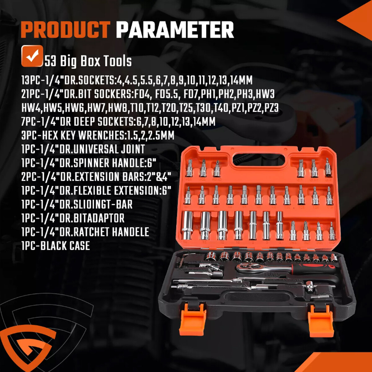 53 Pc SAE and Metric Mechanics Tool Set and Ratchet Socket Set 1/4in 3/8in Drive