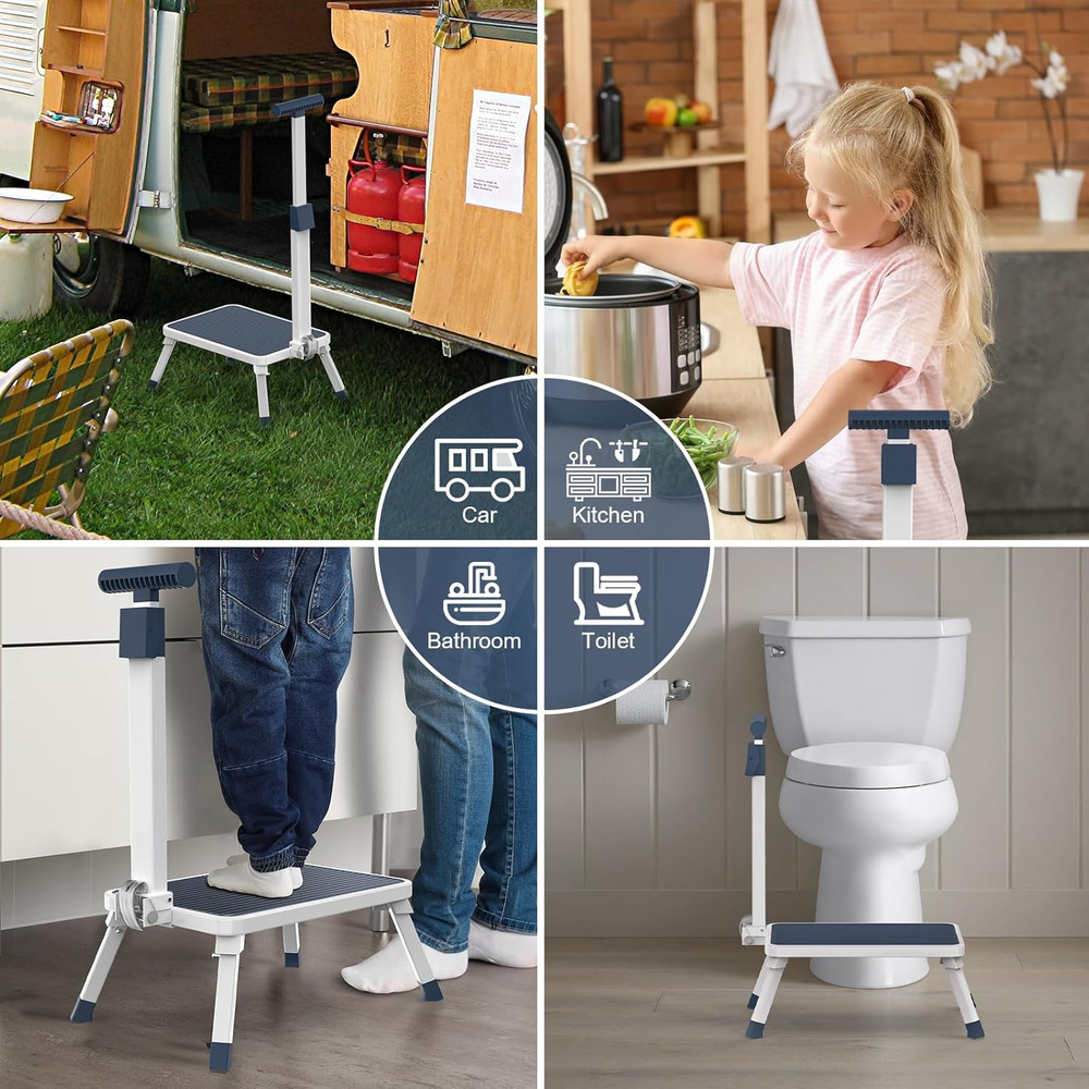 Folding Step Stool, Step Stools with Handle for Elderly Adults, Metal Steppin...