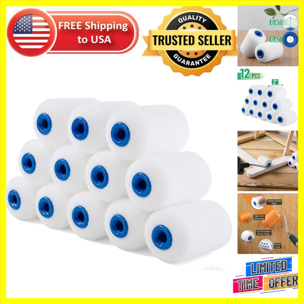 Versatile 12-Pack Foam Paint Roller Covers, 2 Inches for Crafting & Touch-Ups