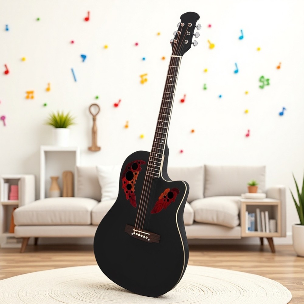 Solid Spruce Top 41-Inch Acoustic Beginner Guitar Set - Roundback Black Cutaway