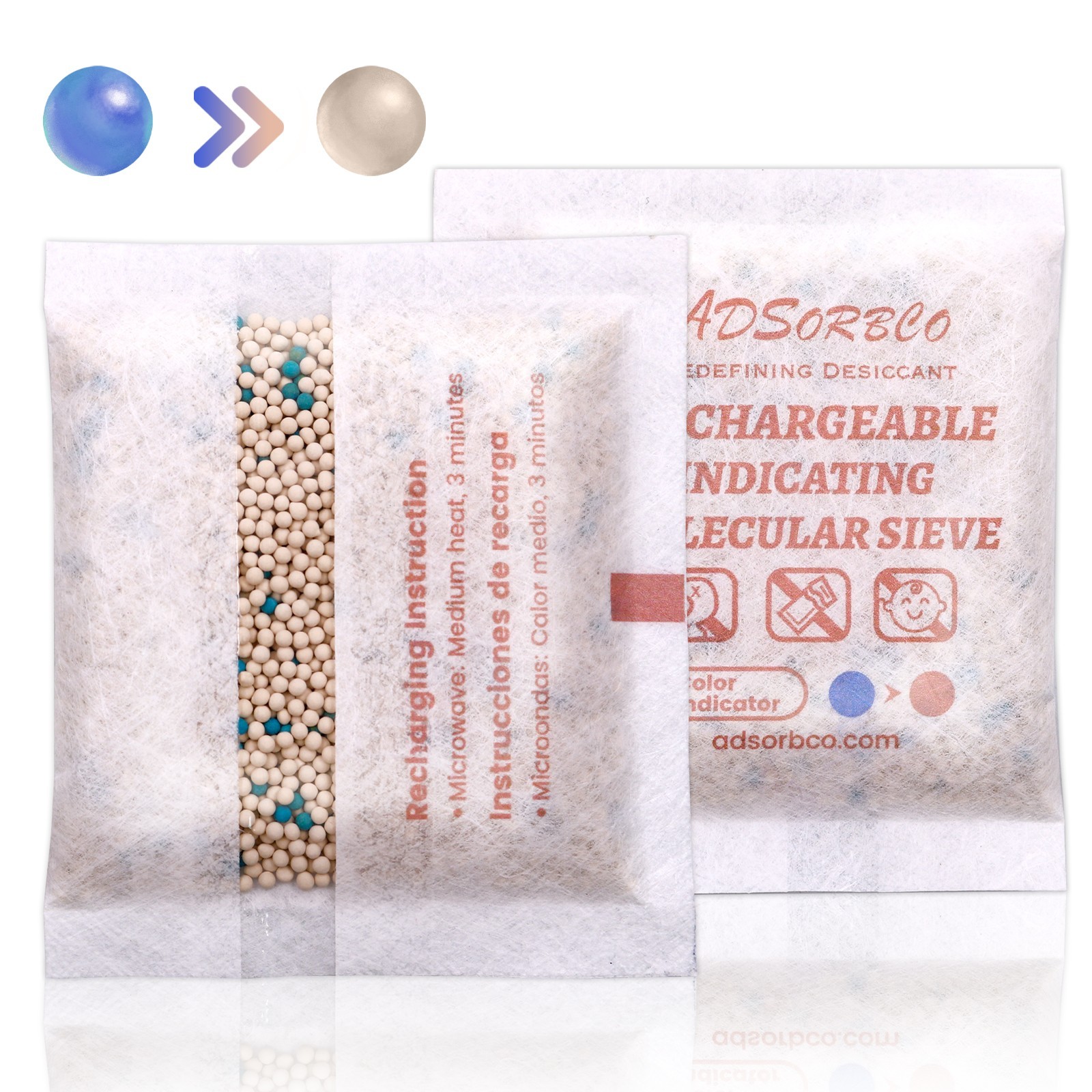 [5 Gram 50 Packages] Adsorbco Rechargeable Molecular Sieve Desiccant Packs