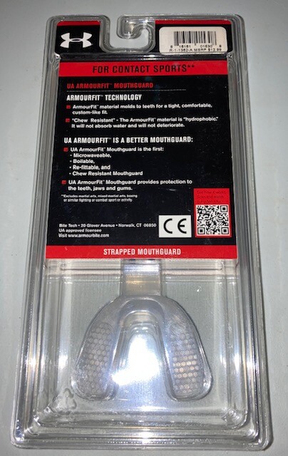 NIB UA Armourfit Under Armour Adult (12+) Strapped Mouth Guard Clear Free Ship