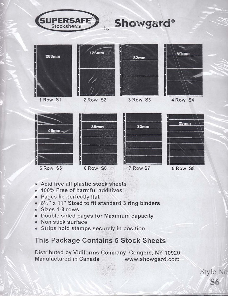 Showgard Supersafe Stock Sheets 6 Row Double Sided Pages 38mm 5 Pack S6