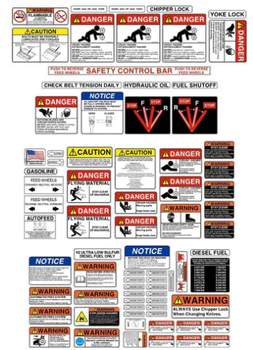 MORBARK WOOD CHIPPER SAFETY DECAL KIT FOR MULTIPLE CHIPPER MODELS
