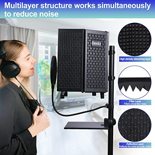 Microphone Isolation Shield with Pop Filter & Tripod Stand, Foldable Mic