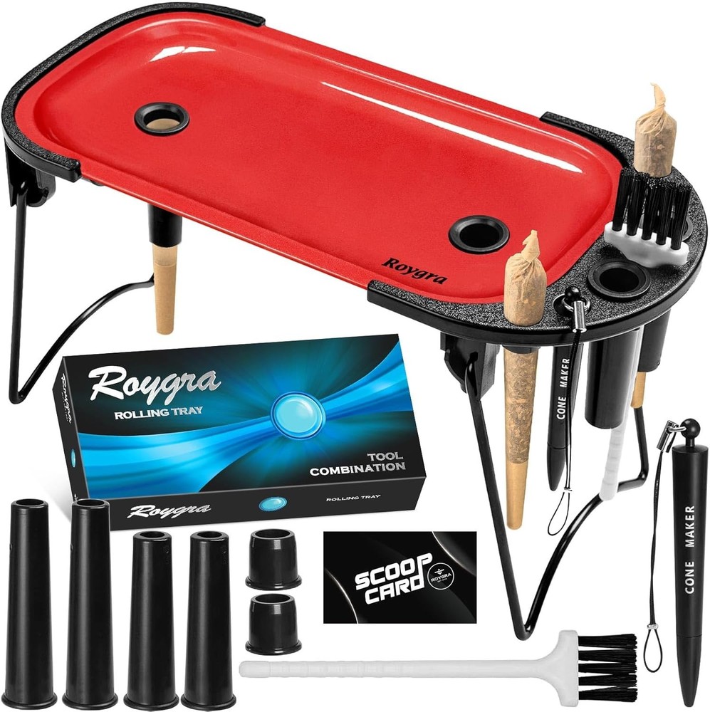 Foldable Rolling Tray Set w/ Cone Loader & Filler Roller Machine Black 9x4"