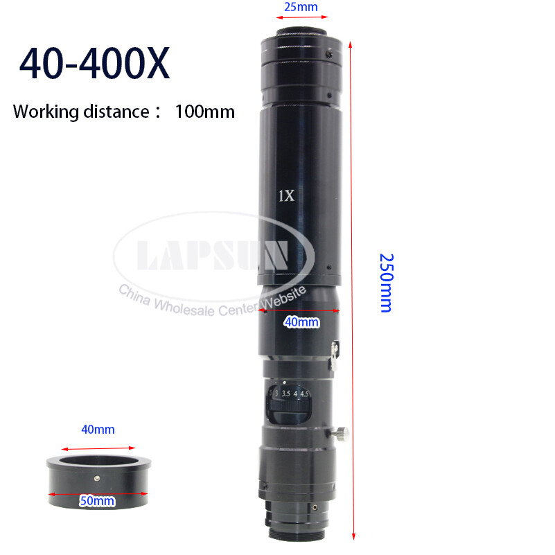 40X-1250X Parallel Light Microscope Industry Camera Zoom C-mount Lens + Barlow
