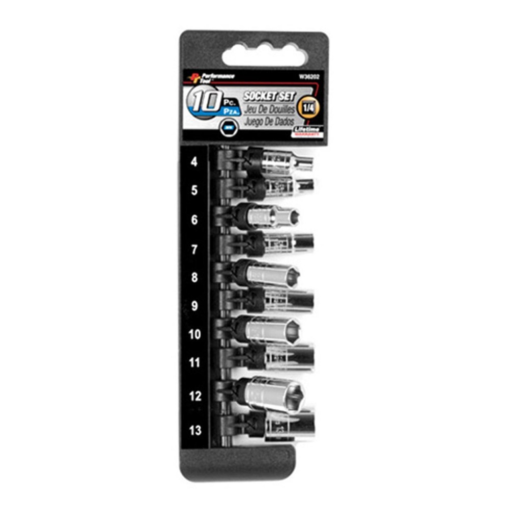 Performance Tool 1/4" DR 6PT Met Socket Set - 10-Piece W36202