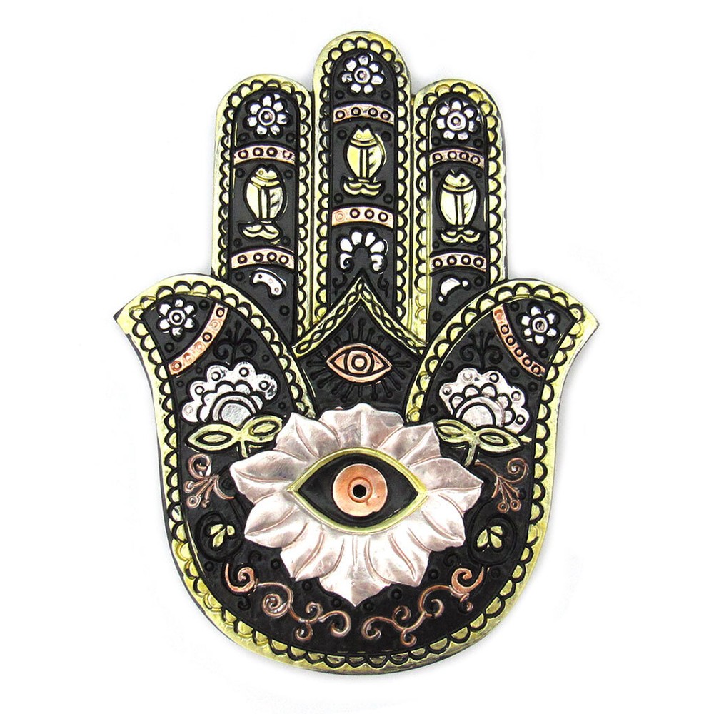 Hamsa Incense Burner (Black and Gold)