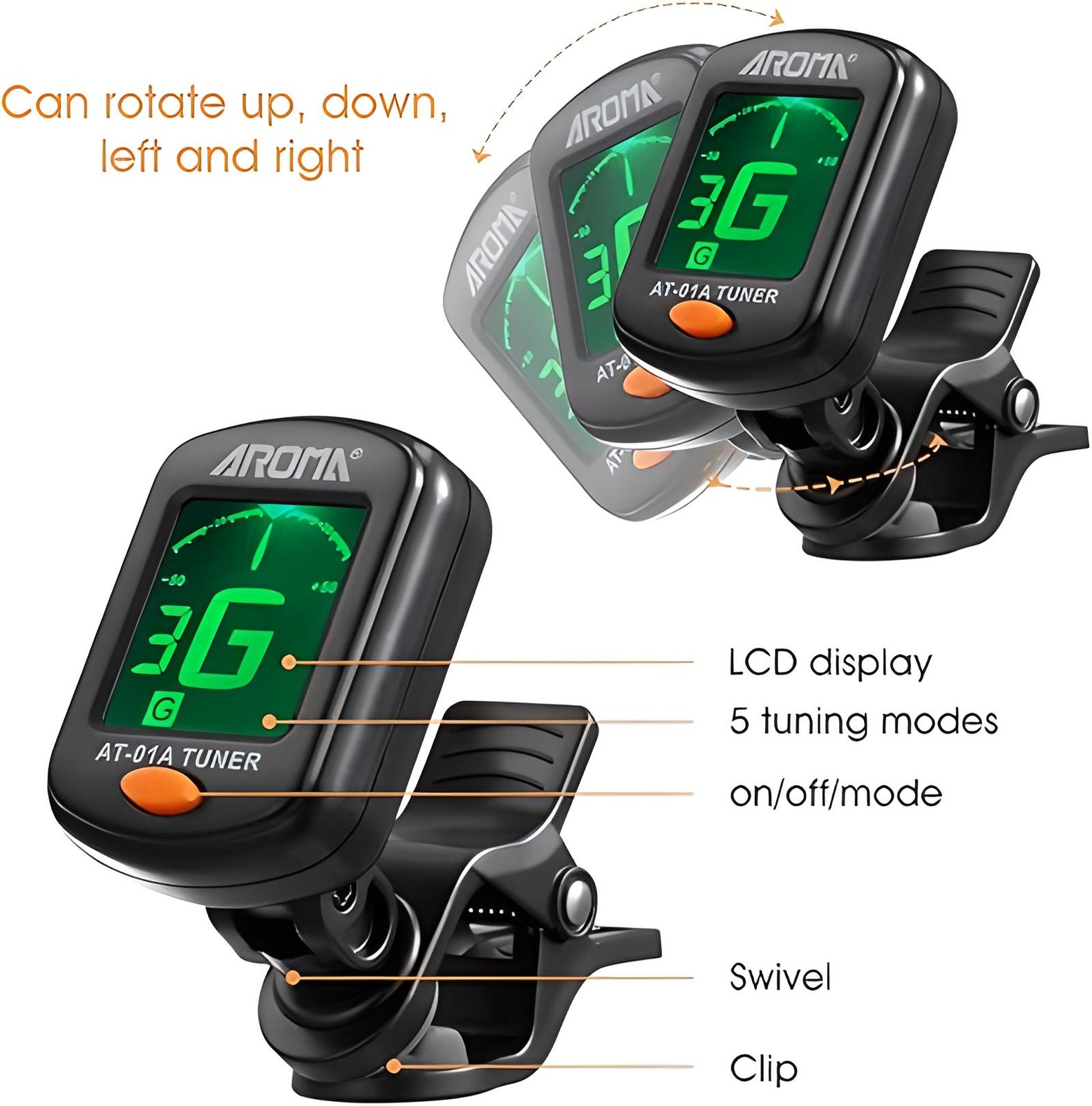 LCD Clip on Chromatic Electric Acoustic Guitar Bass Ukulele Banjo Violin Tuner