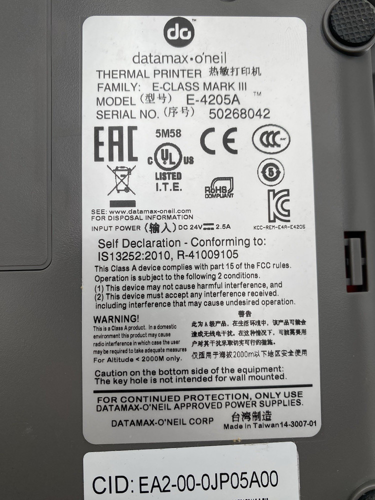 Datamax O'Neil E-Class Mark II E-4205A DT Shipping Label Printer USB Ethernet