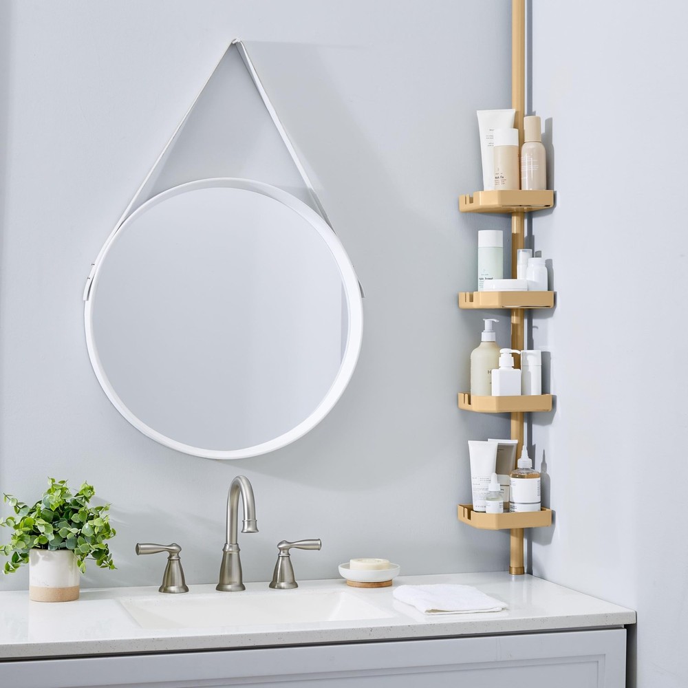 4 Tier Tensions Corner Shower Caddy | Shelves | Adjustable 48“-101” | Bathroo...