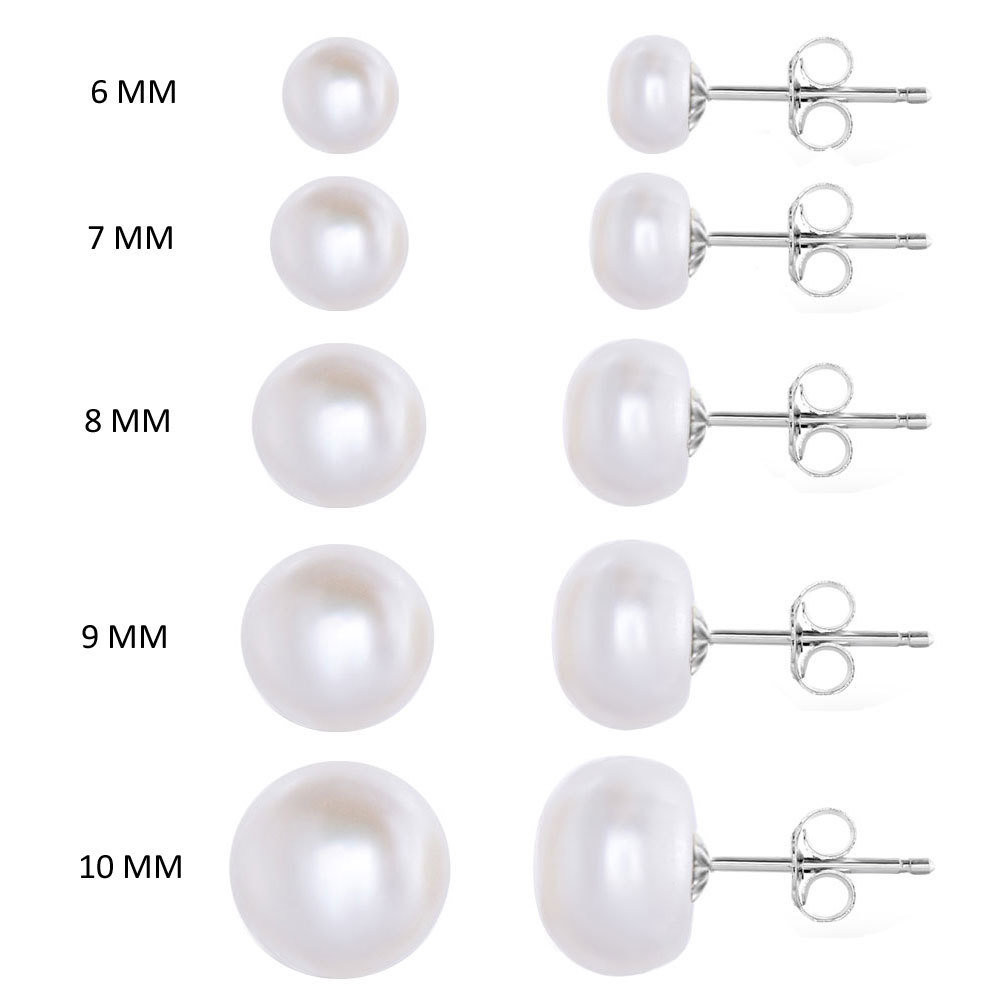 Sterling Silver Real Genuine Freshwater Culture Pearl Stud Earrings Gift for Her