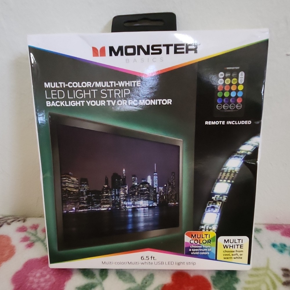 Monster Basics Multi-Color/Multi-White LED Light Strip Remote USB 6.5 ft