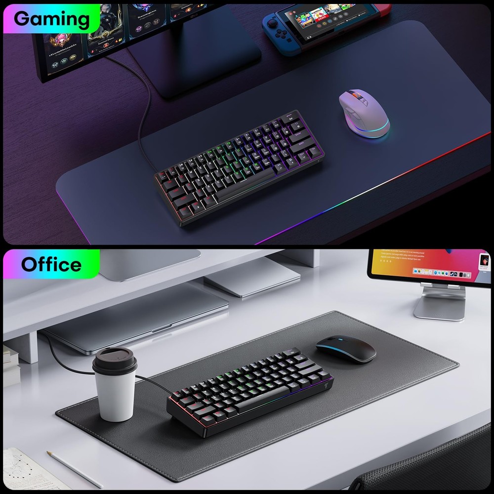 TECURS 60% Compact Mechanical Keyboard for Mac/Windows/PC, Ideal Black