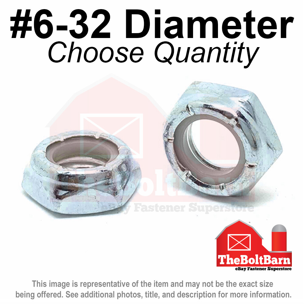 #6-32 Grade A Nylon Insert Hex Jam Lock Nuts Zinc Coarse Nylok (Pick Quantity)