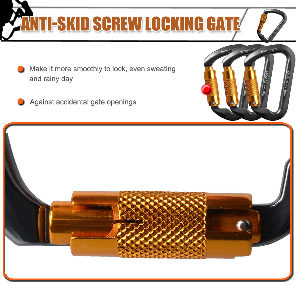 30KN Heavy Duty Auto Locking Climbing Carabiner Aluminum D Ring Clips Twist Lock
