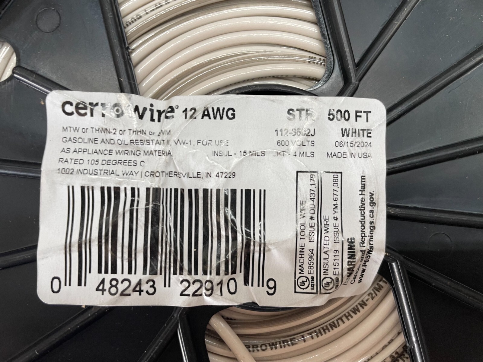 500 ft. #12 White Stranded 12 Gauge 12 AWG THHN Wire