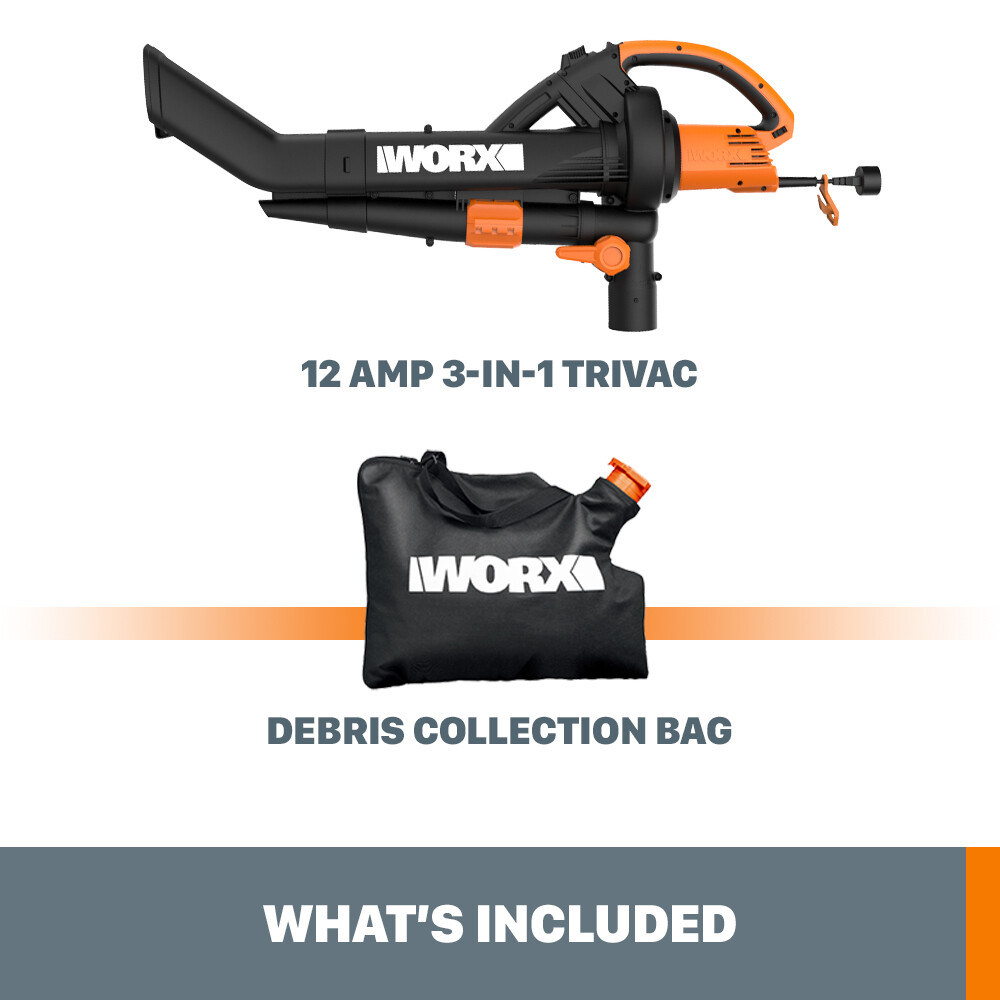WG509 Worx TRIVAC 3-In-1 Electric Leaf Blower/Mulcher/Vacuum with Metal Blade