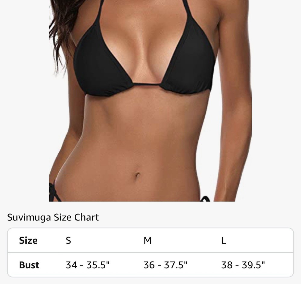 Suvimuga Womens Triangle Bikini Top Push up Padded Halter String Black Sz Medium