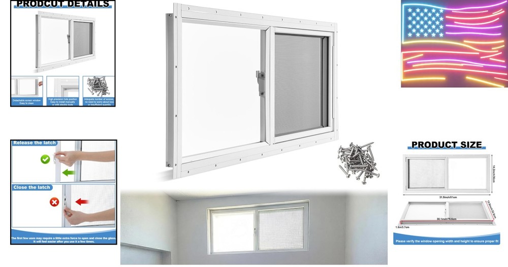 1 Pack Basement Home Window 32'' x 14'' Mini Basement Windows Replacement wit...