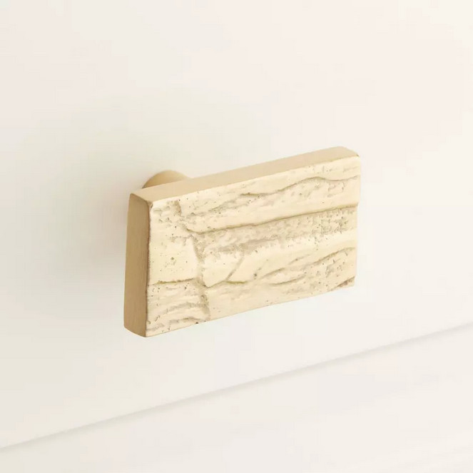 Tree Bark Pattern Solid Brass Rectangular Cabinet Knob - Satin Brass