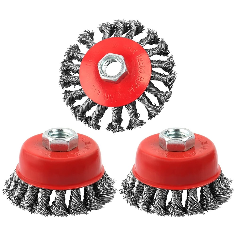 Heavy Duty 3 Pack Angle Grinder Wire Wheel Brush Set - Rust & Surface Cleaning