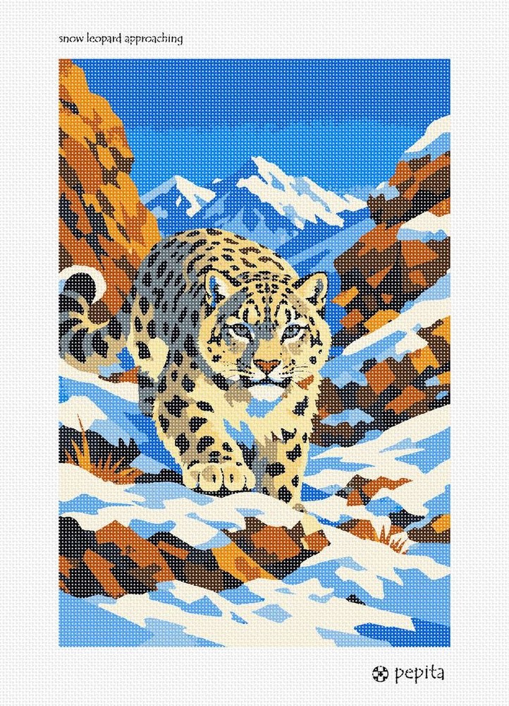 Snow Leopard Approaching Needlepoint Kit or Canvas