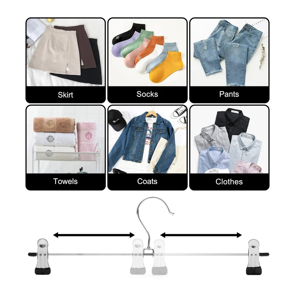 Pants Hangers with Clips Heavy Duty 10 Pack Adjustable Metal Pants Hanger Skirt