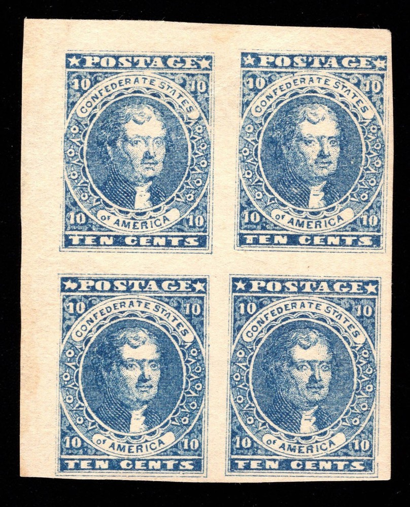 MOMEN: CSA US STAMPS #2b IMPERF CORNER BLOCK OF 4 MINT OG H PSE CERT LOT #97121