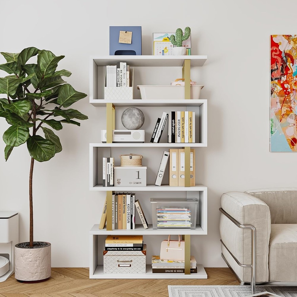 SORCEDAS Bookshelf Storage Display Rack (White, 5 Layers)