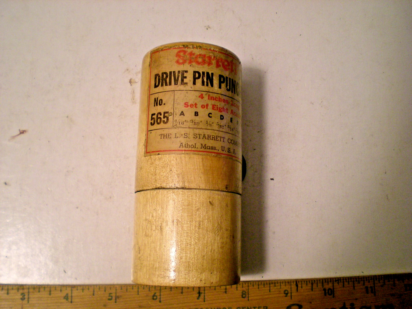 Starrett No. 565 Drive Pin Punch Set with Wood Case, Used