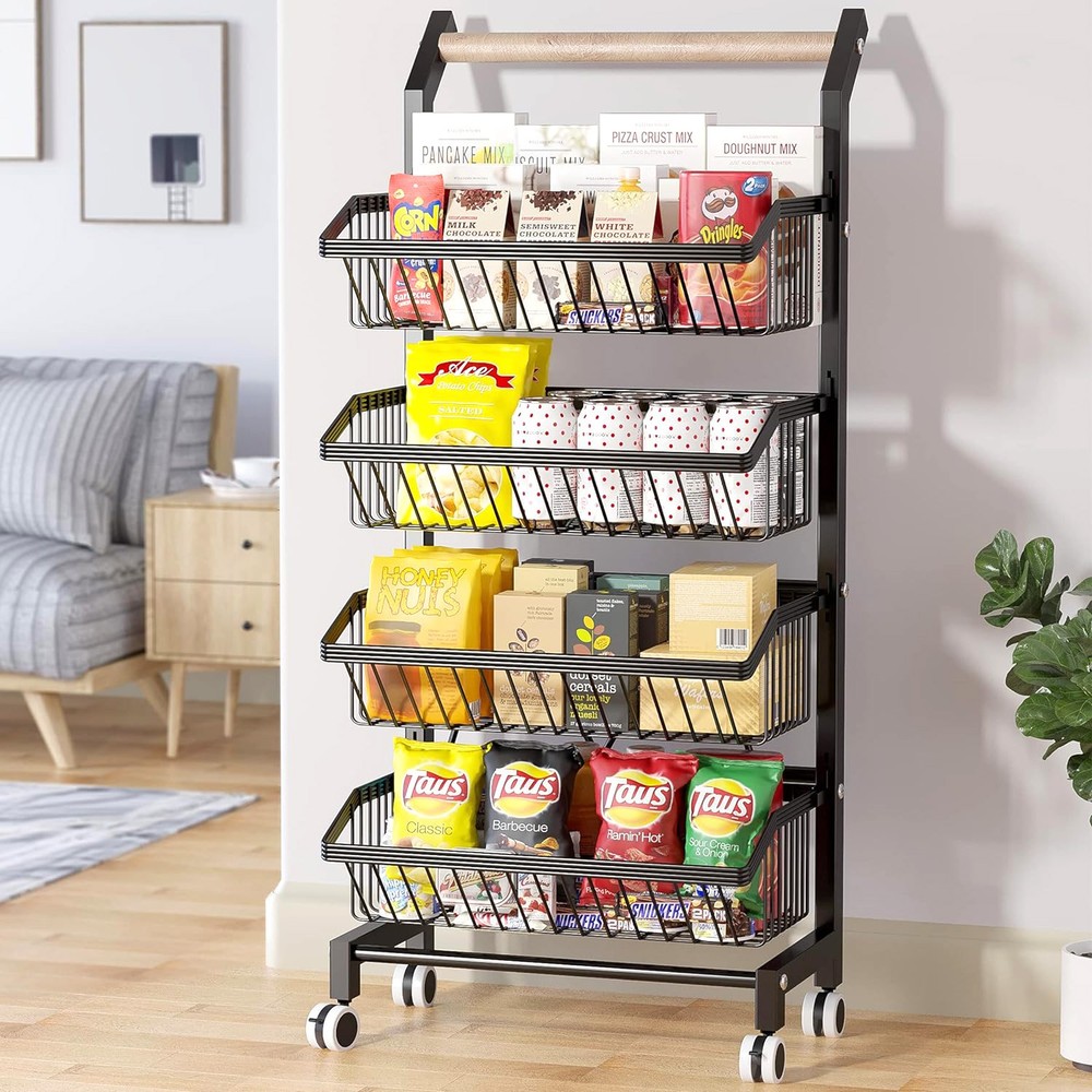 4-Tier Small Rolling Storage Kitchen Cart Multi Purpose Utility Organizer Adjust