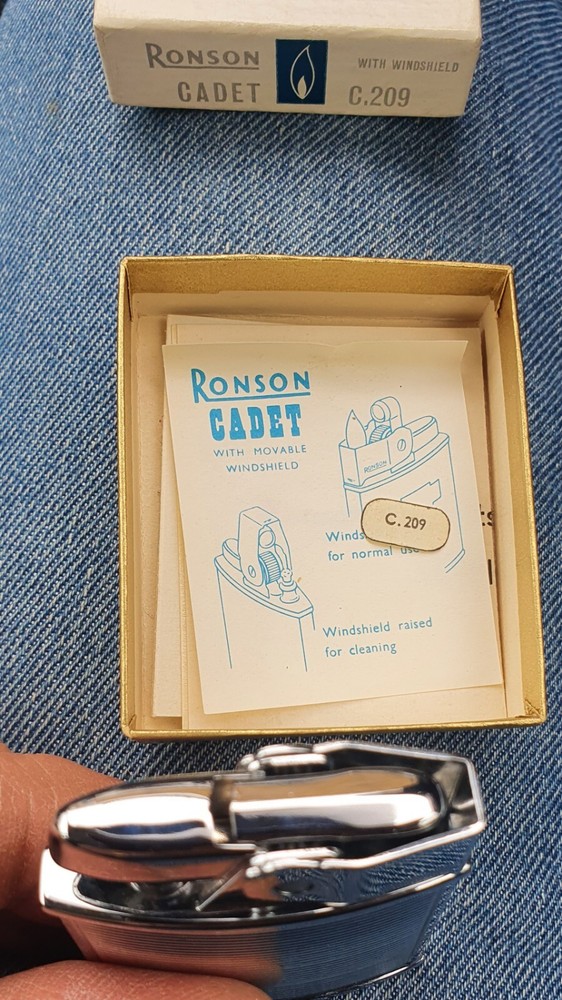 Vintage Ronson Cadet petrol Lighter box New never struck engine turned #2