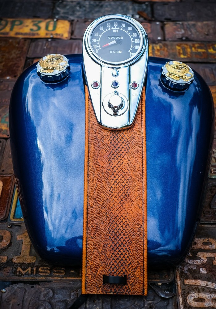 Tan Python Leather Gas Tank Panel Bib Harley Davidson Split Tank 3 Light Dash