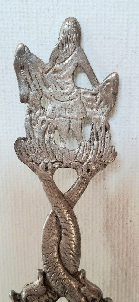 ANTIQUE GERMAN 800 SILVER DRAGON FISH HANDLE TEA CADDY SPOON