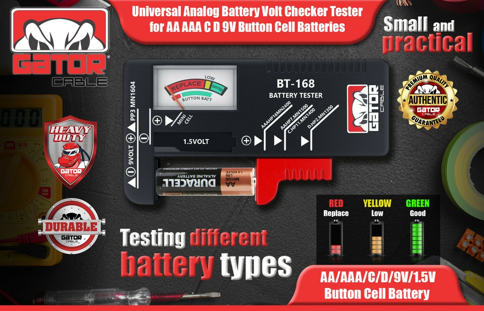 Battery Tester Checker Universal For AA AAA C D 9V 1.5V Button Cell Batteries