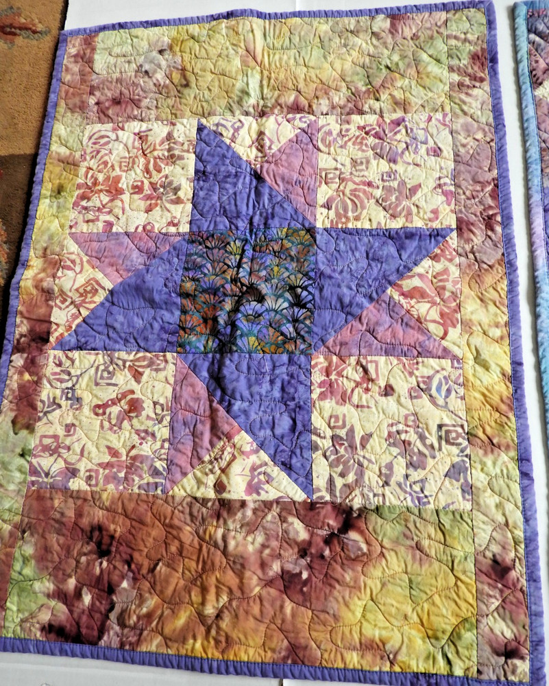 2 Handmade Machine Quilted Rectangle Wall Hanging Table Top Geometric