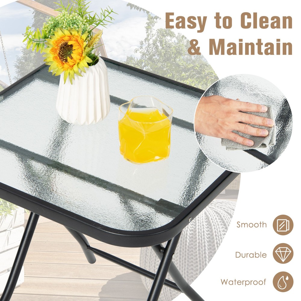 Patiojoy Patio Stylish Folding Side Coffee Table w/ Tabletop & X-Shaped Frame