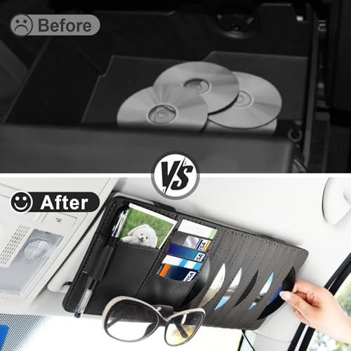 Sun Visor CD Case Holder for Car - Multi-Function Visor Organizer with Black