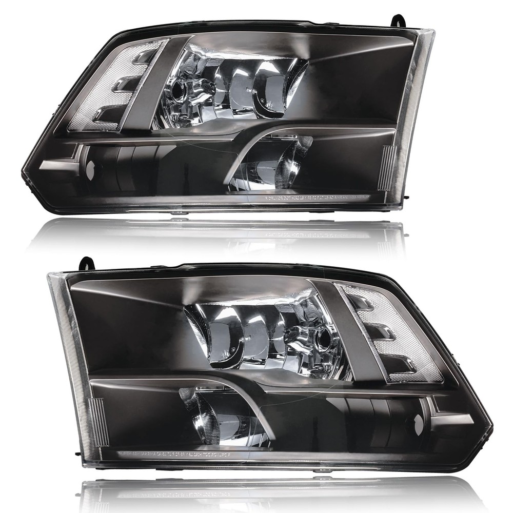 Fullux Headlights for Dodge Basic Version, Black Housing + Clear Reflector