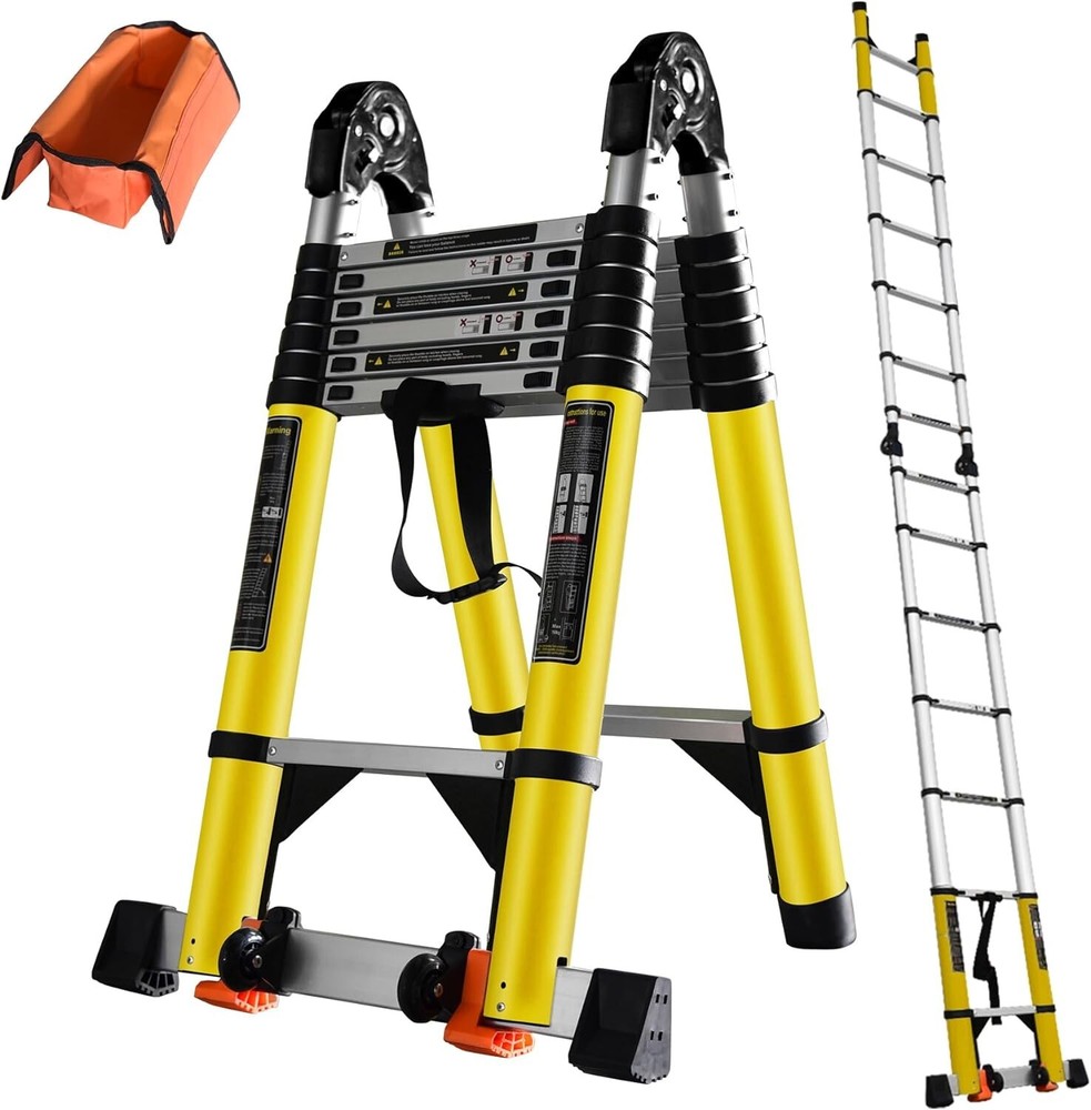 Telescoping Ladder A Frame, 18 Ft Compact Aluminum Extension Telescopic Step