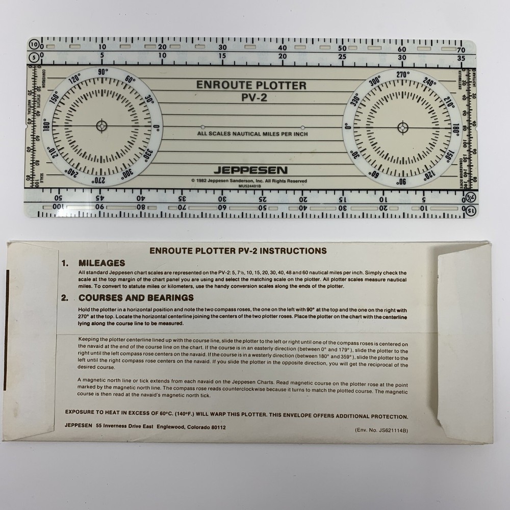 1982 Jeppesen Enroute Plotter PV-2 Scale With Instructions Envelope Englewood CO