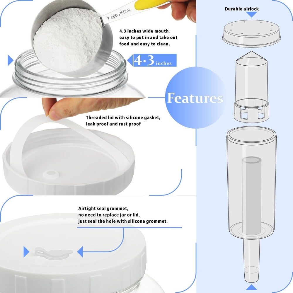 Folinstall 2-Pack 1 Gallon Fermentation Jars w/ Screw Lids & 3 Airlocks