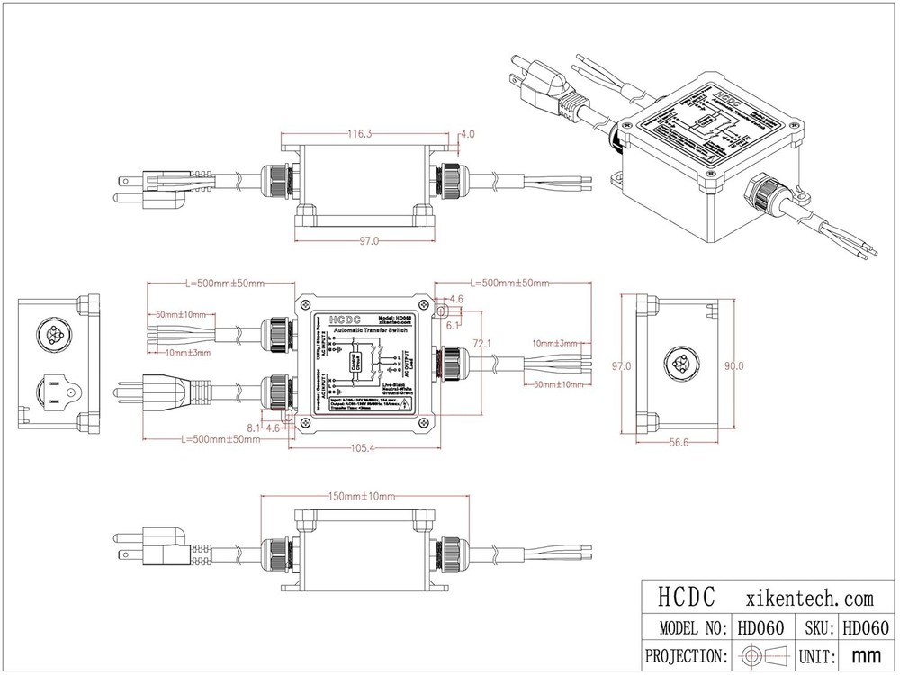 AC120V 15A Automatic Transfer Switch, ATS Core Wires
