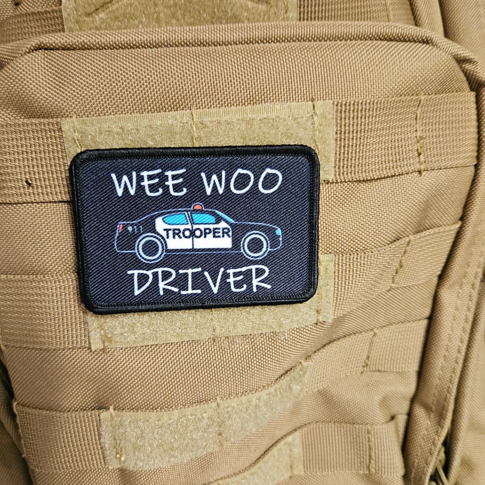 state trooper Wee woo driver car funny 2"x3" removable patch hook and loop back
